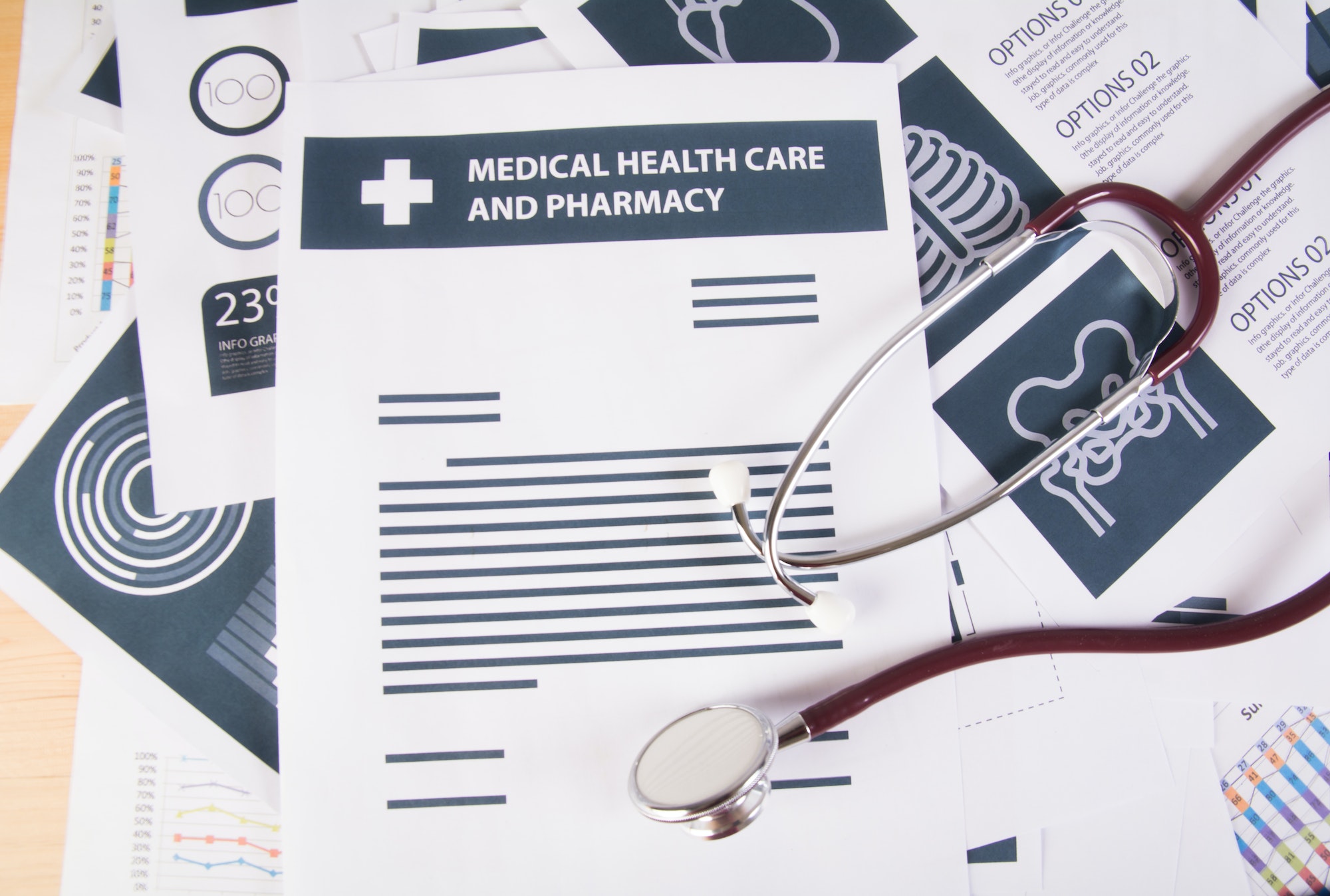 Medical records report and stethoscope. Medical concept.